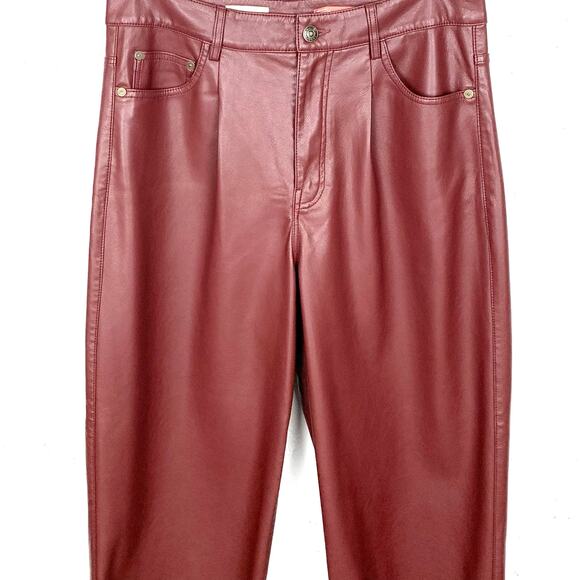 Anthropologie Pilcro The Breaker Faux Leather Pants Burgundy Red Crop Size 28 - Picture 10 of 14